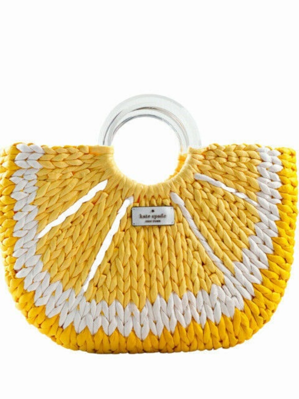 kate spade novelty lemon Yellow and White Woven Straw Tote